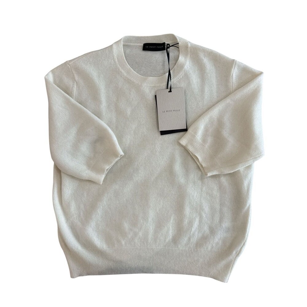 Le Petit Pull Cashmere Short Sleeve Crewneck Knit Sweater Ivory Cream L NWT
